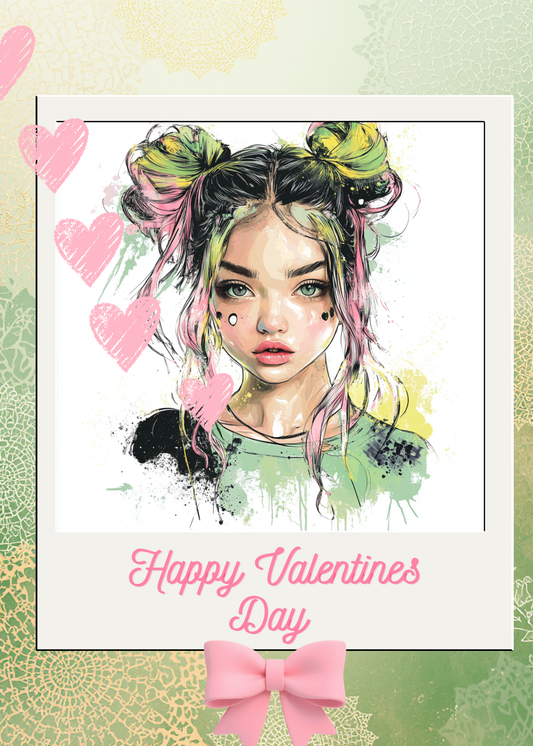 Rebel Romance Girl Valentine Card – Gothic Playful Aesthetic 5x7 Printable Download