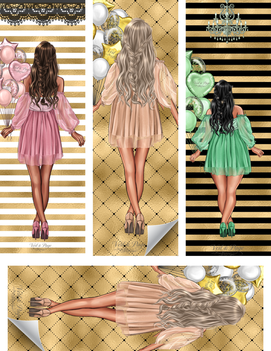 Ladies With Balloons Bookmark Set – Printable Digital Download (4 pc)